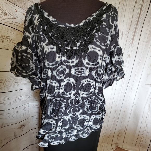 Da-Nang silk tie dye broomstick blouse black M - Picture 1 of 8
